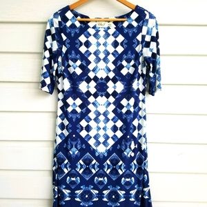Eliza J Blue Checkered Sheath Dress.